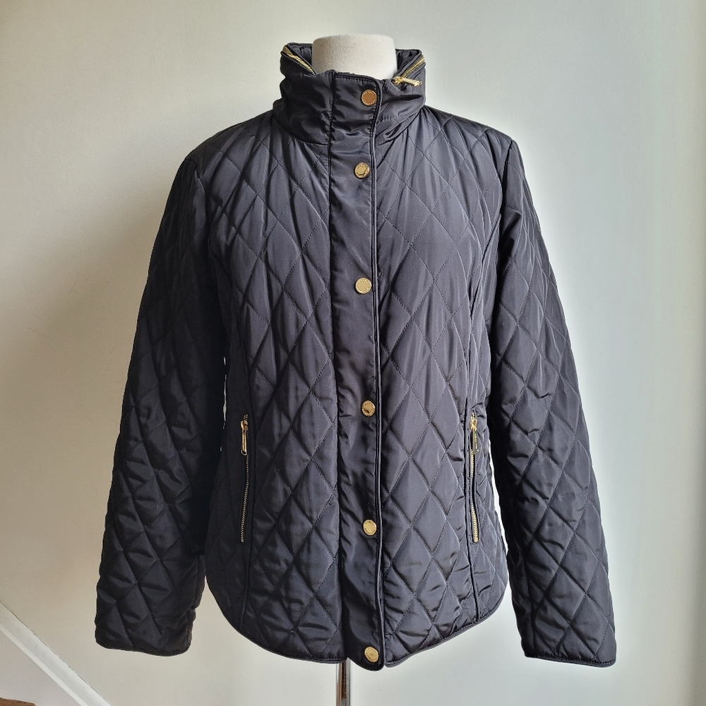 Women's Quilted Jacket with Gold Accent - Black